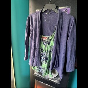 Purple Eliane et Lena Cardigan with Green Free People Floral Tank